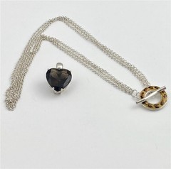 David Sigal Sterling S. Smoky Quartz Heart Leopard Print Toggle Clasp Necklace