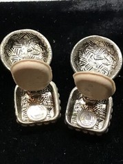 Vintage Costume Fashion Jewlery Silver tone Faux Roman Coin Clip-on Earrings