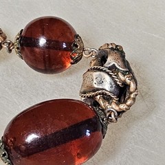 LOUIS ROUSSELET Necklace Amber Glass Beads & Brass 15″ Made In France Vintage
