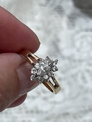 VINTAGE Marquise Cluster Ring Gold Art Glass Halo Engagement Ring – SIZE 5.25