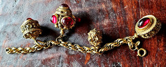 Vintage Benedikt N. Y. Etruscan Fob Charm Bracelet Chunky Etruscan Revival 7″
