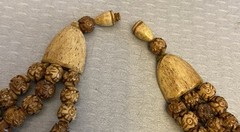 Antique Asian Hand Carved Lotus Bead Necklace Triple Tiered Dyed Bovine Bone