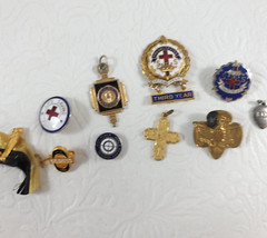 Lot of 11 School Religious Travel Charms Pins Lapel Pins / Assorted Detash Pins