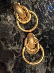 Vintage Erwin Pearl Signed Clip On Earrings Matte Gold Tone Modern Grad. Hoops A
