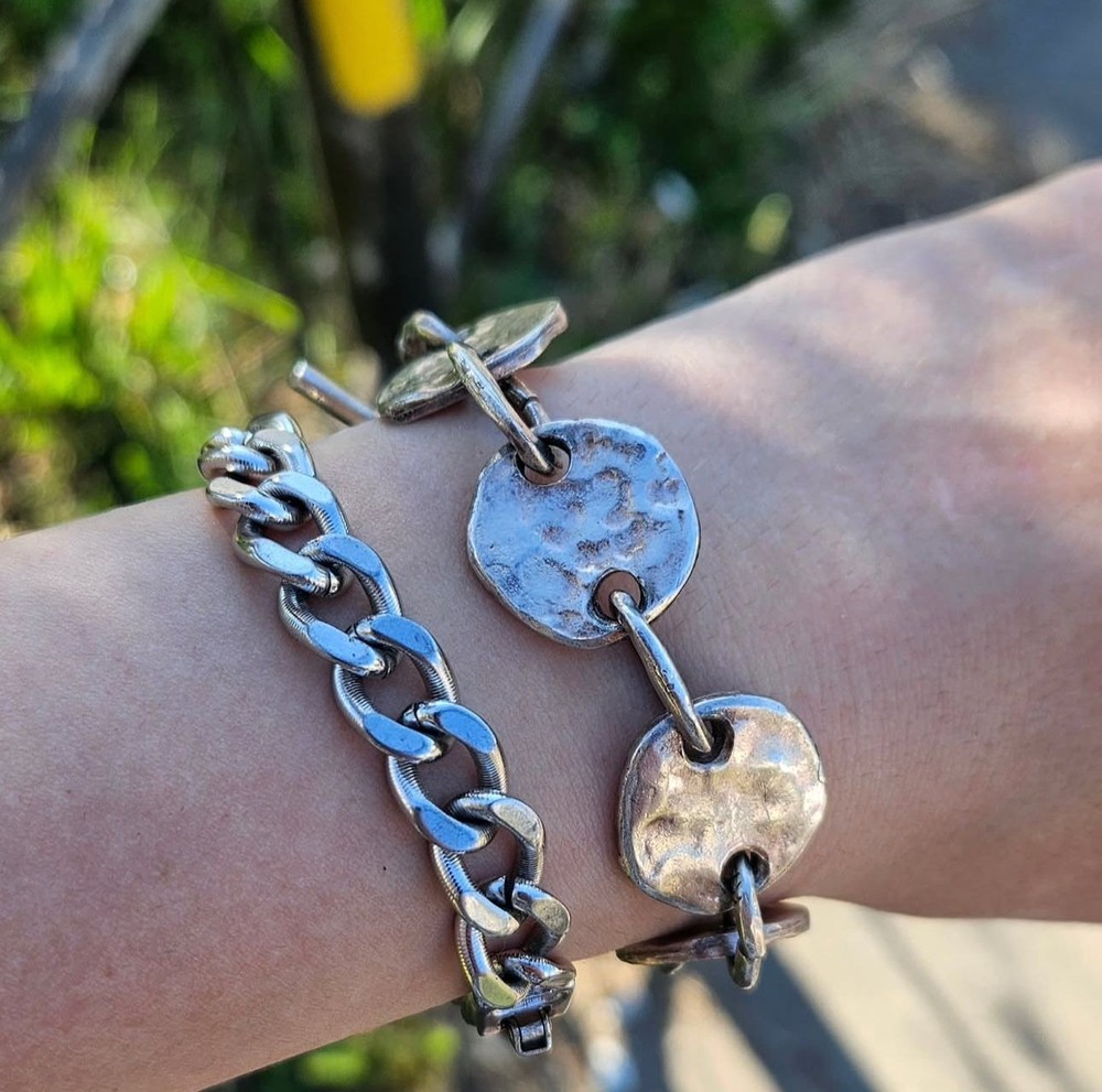 Vintage Monet Silver Tone Chain Bracelet (19cm) & Biche de Bere Brutalist (20cm)
