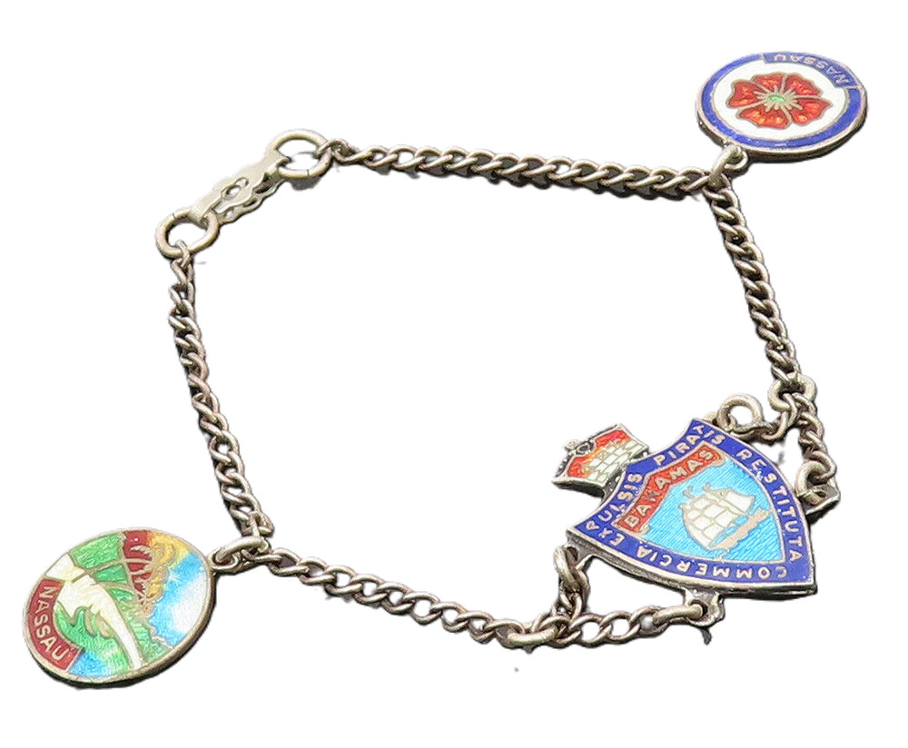 BMCO 925 Sterling Silver Vintage Bahamas Enameled Tourist Bracelet BT10094