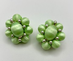 Vintage Lime Green Satin Finish 2-Strand Necklace & Clip Earrings Set MCM Japan