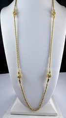 Vintage Gold Tone Chain Filigree Ball Station Beaded Necklace 17″