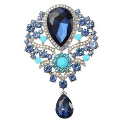1 Pcs Large Rhinestone Brooch for Women, Blue(3.5×2.2 Inch)