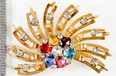 M&S VTG Brooch Pin Pendant 12KT GF Art Deco Faceted Rhinestones Design Costume