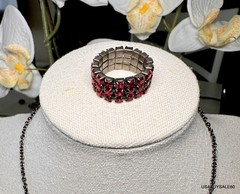VINTAGE SIGNED VCLM RED RHINESTONE 16″ NECKLACE AND RING Beautiful Condition!