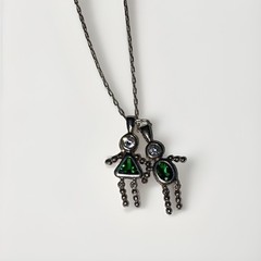 Vintage Sterling Birthstone Baby Pendant Emerald Green CZ Articulated 30 Inch