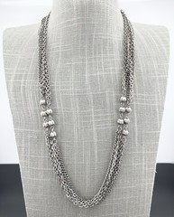 Vintage Necklace Multi Chain Ribbed Beaded MCM Silver Tone 48”