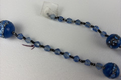 Antique Flapper Cobalt Blue Art Glass Bead Necklace 22″ Art Deco Tassel