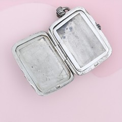 Antique Victorian Niello Silver LARGE Checkerboard Double Sided Pendant Locket