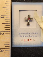 Brooch Pin Pewter Birthstone Cross for July Ruby .5 Inches 056