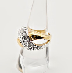 Vintage Gold Plated CZ X Cocktail Ring Size 8 Two Tone Statement Ring