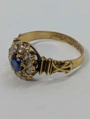 Antique Victorian 18k Gold Synthetic Sapphire Old Rose Cut Diamond Size7.5