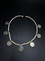 Vintage White Howlite Beaded Coin Necklace, Tribal Boho Necklace, Ethnic Coin