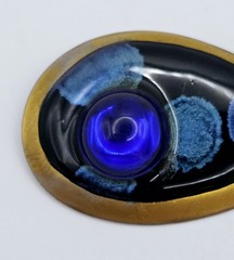 Vintage MCM Artisan Copper Enamel Teardrop Brooch Pin Modernist Abstract Blue 3″