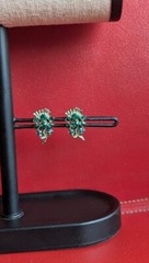 Vintage Green Peacock Blue Aurora Borealis AB Glass CLIP Earrings Feather Leaf