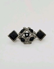 Art Deco Brooch Graziano Pin Silver tone Black White Crystal Vintage .75 in