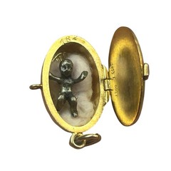 Antique Egyptian Revival Baby Moses Basket Charm with Baby 800 Silver Enamel