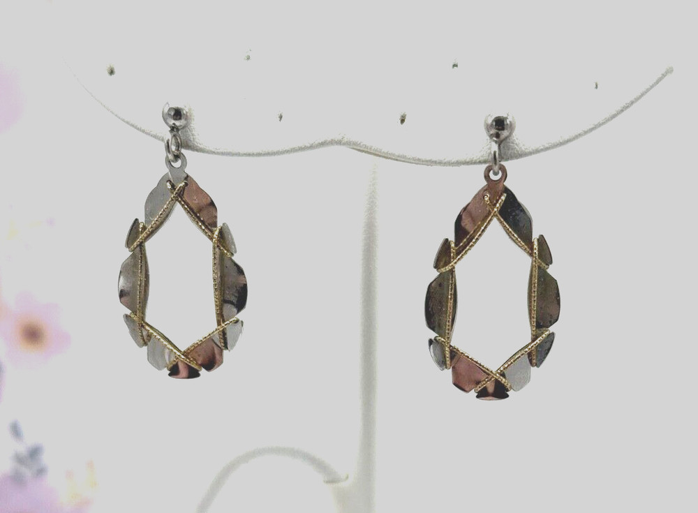 Vtg Sterling Silver 925 Earrings, Drop Wire Wrapped Hoop with Post Backs 1.5″