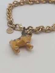 Vintage Bracelet Erwin Pearl Enamel Bulldog Pug Charm Dog Classic Luxury 90s