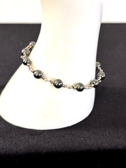 Vintage Sterling Silver 925 5MM Gray HEMATITE BEAD Link Bracelet 7.25″ L – 8.4G