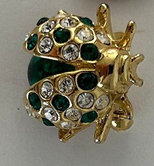 Vtg Ladybug Beetle Brooch Jelly Belly Lucite Cab Green Rhinestone Goldtone Pin