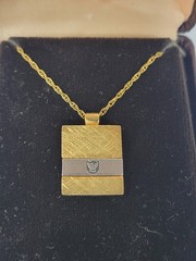 VINTAGE GOLD TONE PENDANT BY JOSTENS Eagle in inset silvertone – 16″ chain