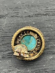 Vintage Q Barge Thailand Gold Tone Turquoise Cabochon Stud Earrings 0.5″