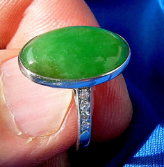 Original EARTH MINED Imperial Jadeite JADE Deco Engagement Ring PLATINUM DIAMOND