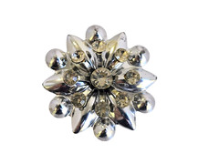 Vintage Shiny Silver Tone Flower/Snowflake Brooch w/ Clear Rhinestones