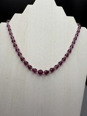 Czech Deep Fuchsia Pink & Clear Faceted Graduated Bead Necklace Vintage 17” 30g