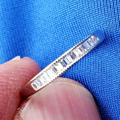 EARTH MINED DIAMOND Baguette Milgrain Deco Wedding Band SOLID 14K GOLD Ring S 5