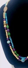 VTG 30″ Bohemian Artisan NECKLACE Stone & Glass Beaded Double-Strand 1980s