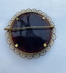 VTG Art Deco Framed Ornate Lucite Marcasite Blue Turquoise Brooch Trombone Clasp