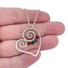 Vintage Sterling Silver 925 Glass Bead Pendant Spiral Heart Necklace 18.5″
