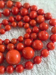 Antique Genuine Natural 100% Undyed Red Mediterranean Coral Beads Necklace