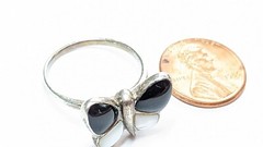 ONYX MOP RING SIZE 8 3/4 STERLING SILVER BUTTERFLY RING SIGNED 925 THAILAND SX