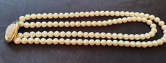 Vintage GIVENCHY Runway 12mm Faux Pearl Double Strand Necklace W Crystal Clasp