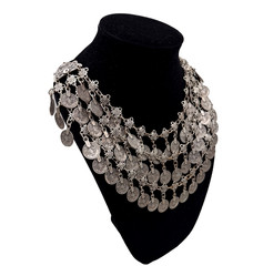 ANTIQUE COIN NECKLACE 3 LAYERS OF COINS SILVER ALLOY ETHNIC BIB SIGNIFICANT UNIQ