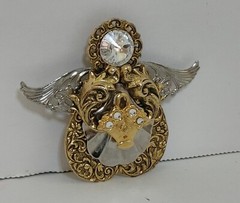 Rosemary Nelson Angel Pin Brooch 1995 Gold Silver Tone with Jewels 2.5″