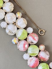 Vintage Signed HOBE’ Bracelet & Earring Set, White & Pink Givre Glass Stones
