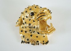 Massive Fashion Jewelry Brooch Leopard Head 33.7 G/4.8 X 4.5 Cm