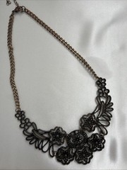Vintage Style Bronze Filigree Floral Bib Necklace Statement Boho Cottagecore
