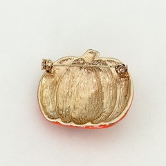 Ladies Orange Enamel Pumpkin Rhinestone Gold Tone Fall Autumn Brooch Pin