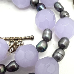 Genuine Baroque Pearl Purple Faceted Glass Bead Necklace 925 Sterling Silver 23″